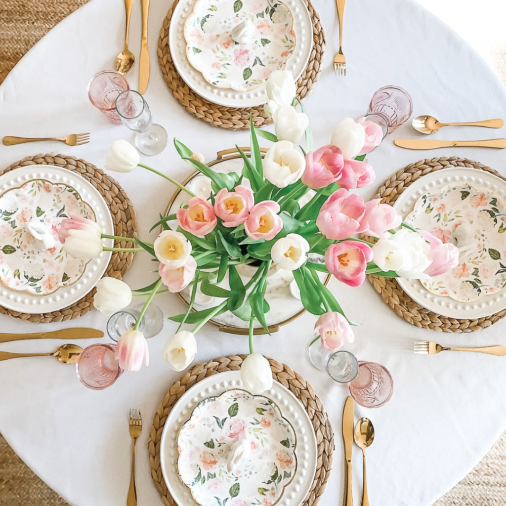 Easter Tablescape Pink and Green Floral
